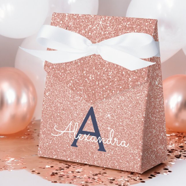 Pink Rose Gold Glitter & Sparkle Monogram Favour Box (Creator Uploaded)