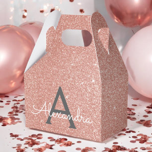 Pink Rose Gold Glitter & Sparkle Monogram Favour Box