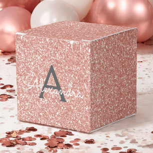 Pink Rose Gold Glitter & Sparkle Monogram Favour Box