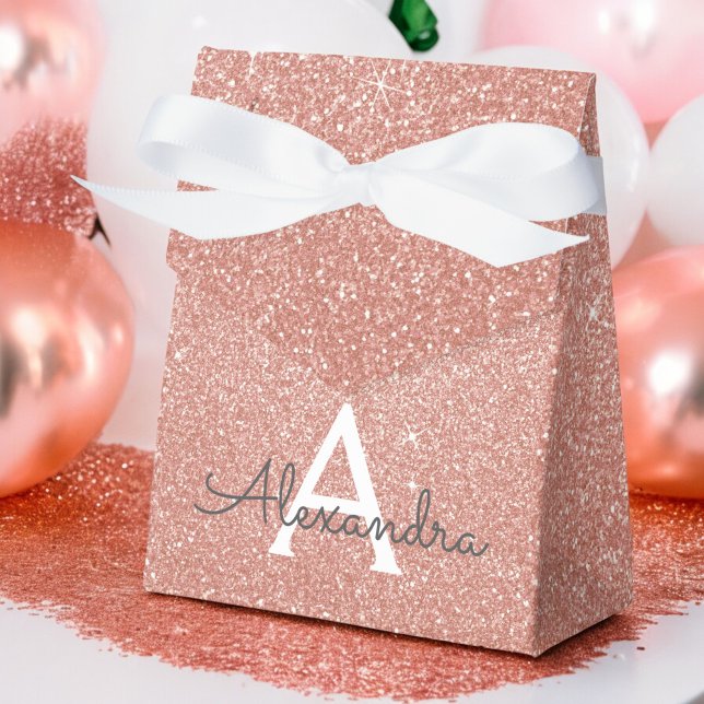 Pink Rose Gold Glitter & Sparkle Monogram Favour Box (Creator Uploaded)