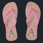Pink Rose Gold Glitter & Sparkle Monogram Flip Flops<br><div class="desc">Pink Rose Gold and Charcoal Grey (grey) Faux Glitter and Sparkle Girly Beach Wedding Flip Flops. These Girly Pink Rose Gold Flip Flops can be customised to include your initial and first name and are a perfect bridal shower,  bachelorette party or birthday party favour on the beach.</div>