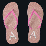 Pink Rose Gold Glitter & Sparkle Monogram Flip Flops<br><div class="desc">Pink Rose Gold Faux Glitter and Sparkle Girly Beach Wedding Flip Flops. These Girly Pink Rose Gold Flip Flops can be customised to include your initial and first name and are a perfect bridal shower,  bachelorette party or birthday party favour on the beach.</div>