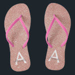 Pink Rose Gold Glitter & Sparkle Monogram Flip Flops<br><div class="desc">Pink Rose Gold Faux Glitter and Sparkle Girly Beach Wedding Flip Flops. These Girly Pink Rose Gold Flip Flops can be customised to include your initial and first name and are a perfect bridal shower,  bachelorette party or birthday party favour on the beach.</div>