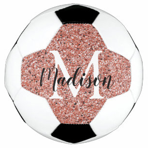 Pink Rose Gold Glitter Sparkle Monogram Girl's Football