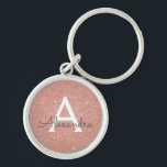 Pink Rose Gold Glitter & Sparkle Monogram Key Ring<br><div class="desc">Pink Rose Gold Faux Glitter and Sparkle Elegant Keychain. These Keychains can be customised to include your initial and first name and are a perfect bridal shower,  bachelorette party or birthday party favour.</div>