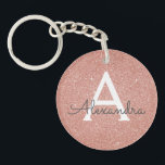 Pink Rose Gold Glitter & Sparkle Monogram Key Ring<br><div class="desc">Pink Rose Gold Faux Glitter and Sparkle Elegant Keychain. These Keychains can be customised to include your initial and first name and are a perfect bridal shower,  bachelorette party or birthday party favour.</div>