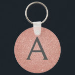 Pink Rose Gold Glitter & Sparkle Monogram Key Ring<br><div class="desc">Pink Rose Gold Faux Glitter and Sparkle Elegant Keychain. These Keychains can be customised to include your initial and first name and are a perfect bridal shower,  bachelorette party or birthday party favour.</div>