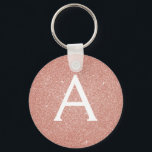 Pink Rose Gold Glitter & Sparkle Monogram Key Ring<br><div class="desc">Pink Rose Gold Faux Glitter and Sparkle Elegant Keychain. These Keychains can be customised to include your initial and first name and are a perfect bridal shower,  bachelorette party or birthday party favour.</div>