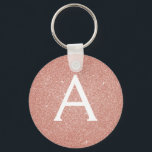 Pink Rose Gold Glitter & Sparkle Monogram Key Ring<br><div class="desc">Pink Rose Gold Faux Glitter and Sparkle Elegant Keychain. These Keychains can be customised to include your initial and first name and are a perfect bridal shower,  bachelorette party or birthday party favour.</div>