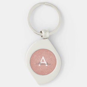 Pink Rose Gold Glitter & Sparkle Monogram Key Ring