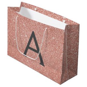 Pink Rose Gold Glitter & Sparkle Monogram Large Gift Bag