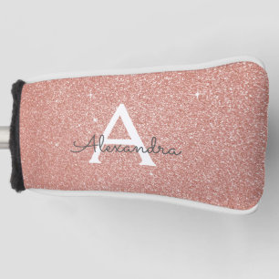 Pink Rose Gold Glitter & Sparkle Monogram Name Golf Head Cover