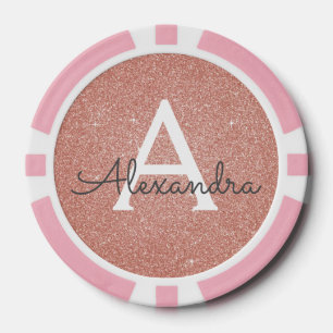 Pink Rose Gold Glitter & Sparkle Monogram Poker Chips