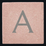Pink Rose Gold Glitter & Sparkle Monogram Stone Coaster<br><div class="desc">Pink Rose Gold and Charcoal Grey (grey) Faux Glitter and Sparkle Elegant Stone Tile. These Stone Tiles can be customised to include your initial and first name and is a wonderful Sweet 16 Birthday,  Bridal Shower,  Bachelorette Party or Wedding customised and personalised Gift.</div>