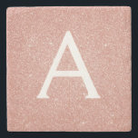 Pink Rose Gold Glitter & Sparkle Monogram Stone Coaster<br><div class="desc">Pink Rose Gold Faux Glitter and Sparkle Elegant Stone Tile. These Stone Tiles can be customised to include your initial and first name and makes a great wedding,  anniversary,  sweet 16 birthday or Christmas gift.</div>