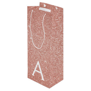 Pink Rose Gold Glitter & Sparkle Monogram Wine Gift Bag