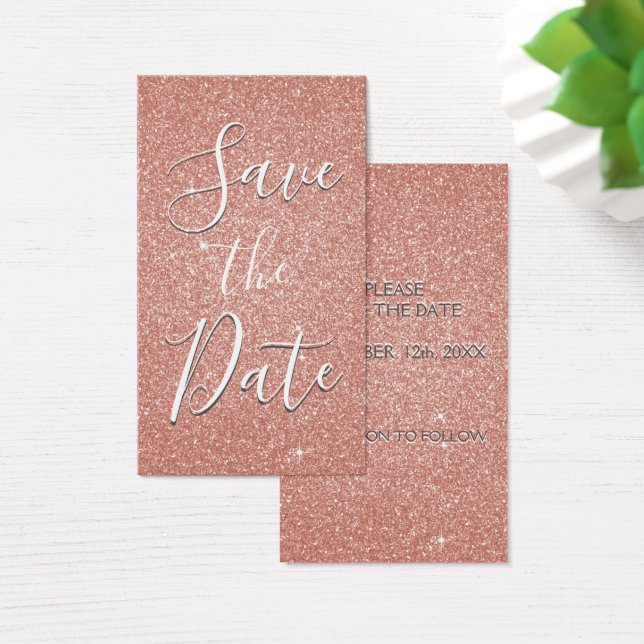 Pink Rose Gold Glitter & Sparkle Save the Date (Desk)