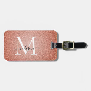 Pink Rose Gold Glitter Sparkle Script Monogram Luggage Tag