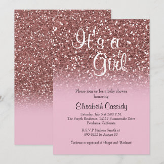 Pink Rose Gold Glitter Sprinkle Baby Shower Invite