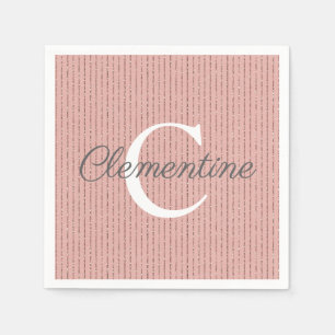 Pink Rose Gold Glitter Stripes Monogram Girly Napkin