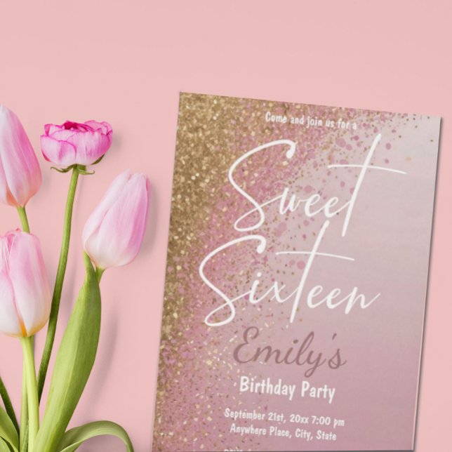 Pink Rose Gold Glitter Sweet Sixteen Party  Invitation (Creator Uploaded)