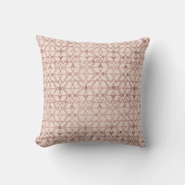 Pink Rose Gold Glitter Triangle Tribal Geometric Cushion (Front)