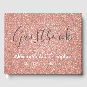 Pink Rose Gold Glitter Wedding Guest Book