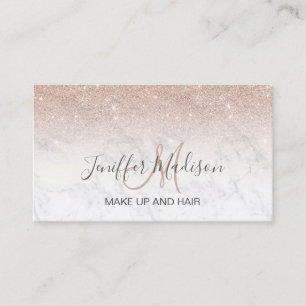 Pink rose gold glitter white marble Personalised   Business Card