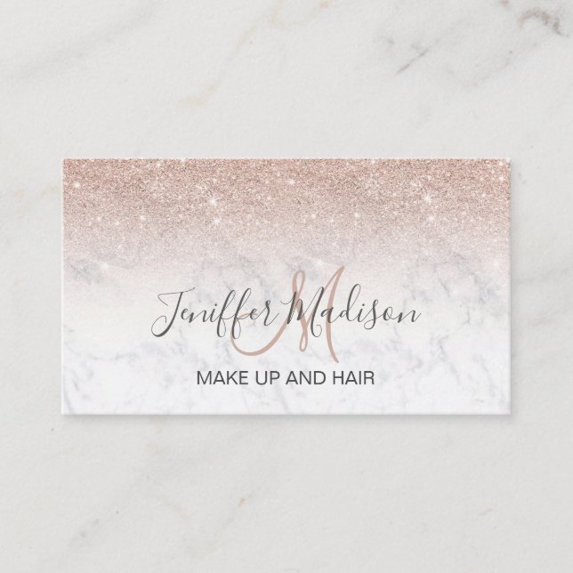 Pink rose gold glitter white marble Personalised   Business Card (Front)