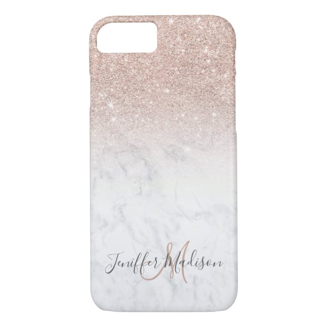Pink rose gold glitter white marble Personalised   Case-Mate iPhone Case (Back)