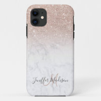 Pink rose gold glitter white marble Personalised  