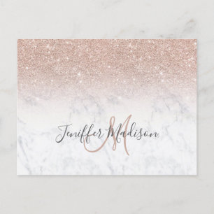 Pink rose gold glitter white marble Personalised Postcard