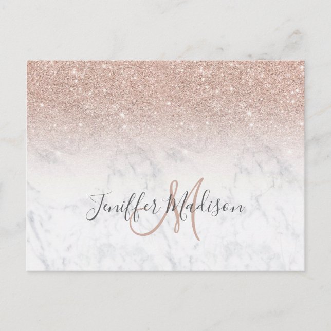 Pink rose gold glitter white marble Personalised   Postcard (Front)