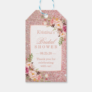 Pink Rose Gold Glitters Floral Bridal Shower Favou Gift Tags