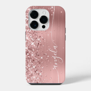 Pink Rose Gold Glittery Glam Signature iPhone 14 Pro Case