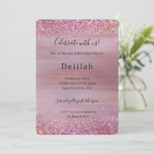 Pink Rose Gold Glitzy Glitter Birthday Invitation