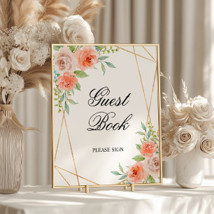 Pink Rose & Gold Guest Book Shower Sing Poster