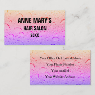 Pink Rose Gold Hair Salon Girly Water Drops Artsy Business Card