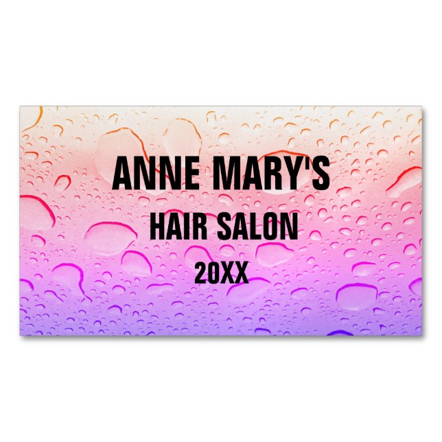 Pink Rose Gold Hair Salon Girly Water Drops Ombre Magnetic Business Card (Front)