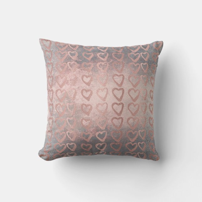 Pink Rose Gold Heart Gray Deluxe Cement Silver Cushion (Front)