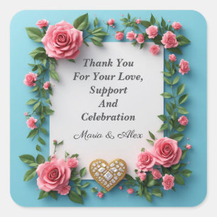 💐 Pink Rose Gold Heart Wedding Style ✨ Square Sticker