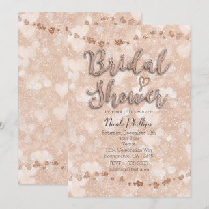 Pink Rose Gold Hearts Bridal Shower Invitations