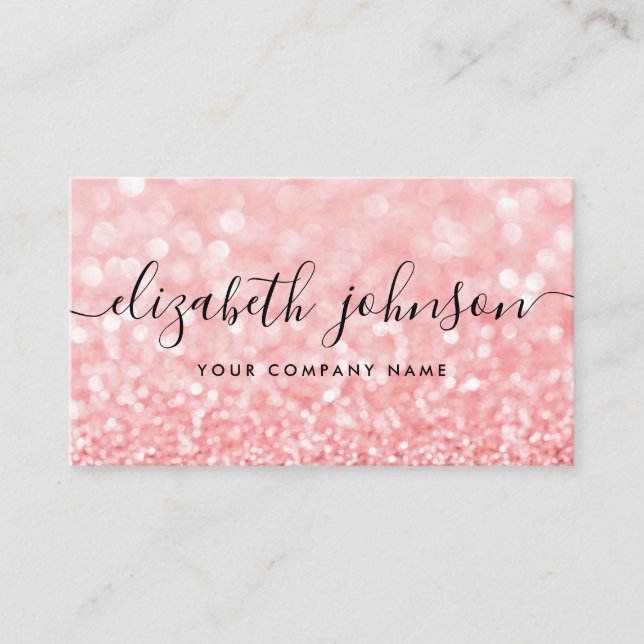 Pink Rose Gold Holographic Glitter Elegant Script Business Card (Front)