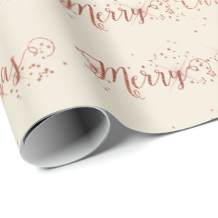 Pink Rose Gold Ivory Creamy Merry Christmas Script Wrapping Paper
