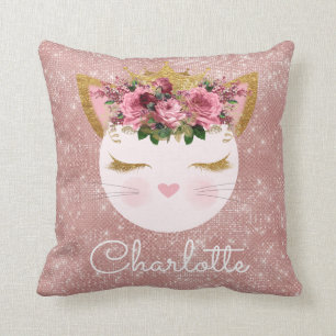 Pink rose gold kitty princess sparkling cushion