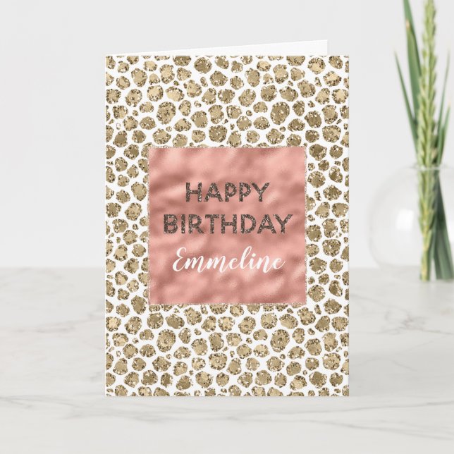 Pink Rose Gold Leopard Print Glitter   Card (Front)