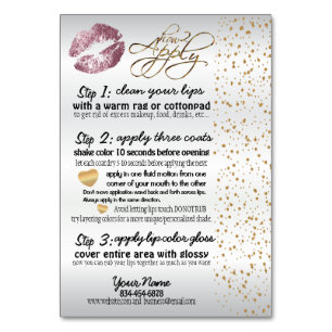 Pink Rose & Gold Lip Application Instructions Table Number
