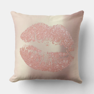 Pink Rose Gold Lips Glitter Makeup Lips Kiss Cushion
