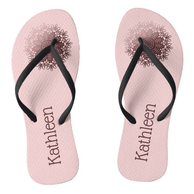 Pink Rose Gold Mandala Personalised  Flip Flops (Footbed)