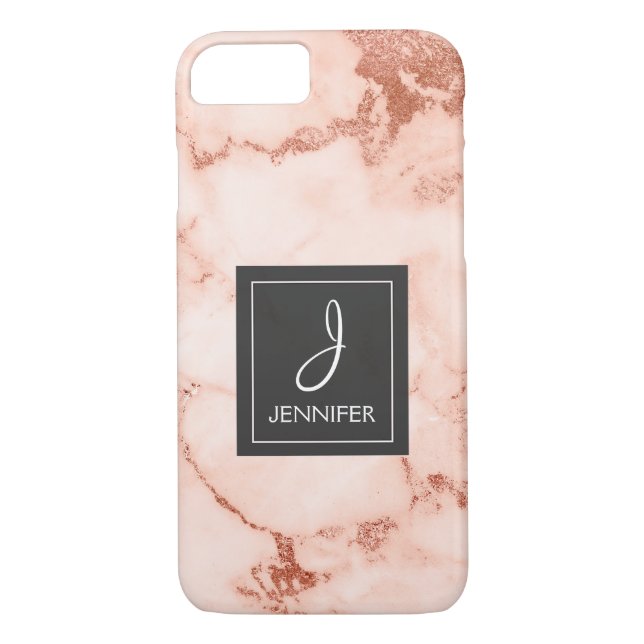 Pink Rose Gold Marble Elegant Monogram Case-Mate iPhone Case (Back)